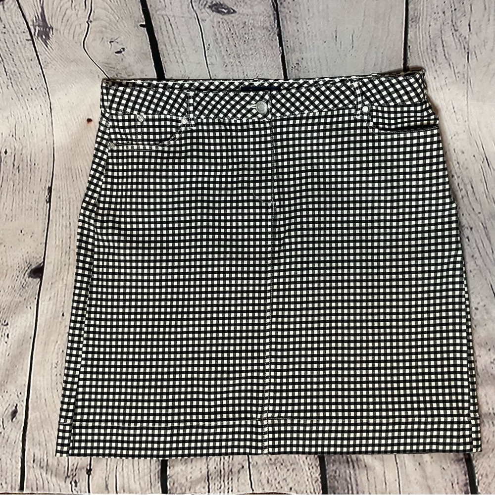 Talbots Women Black and White Shepherd Check A-Line Skirt 14W